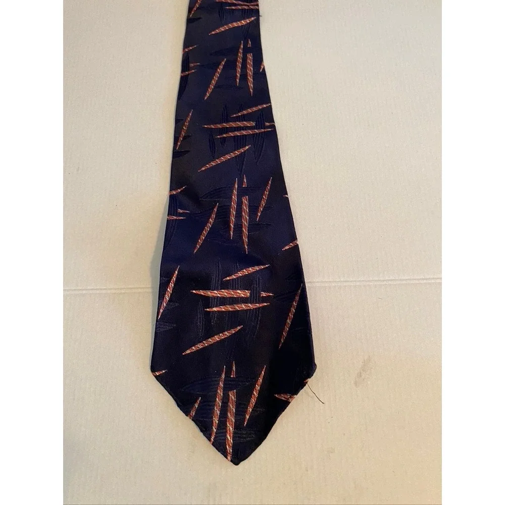 Parkway Cravats Mens Navy Blue Abstract Geometric Mid Century Modern Necktie